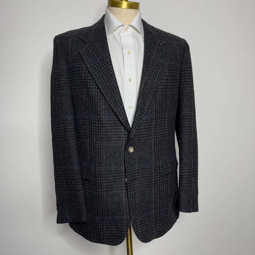 Evan Picone 42L Blazer‎ Sport Coat Mens Check Gray Tweed Vintage